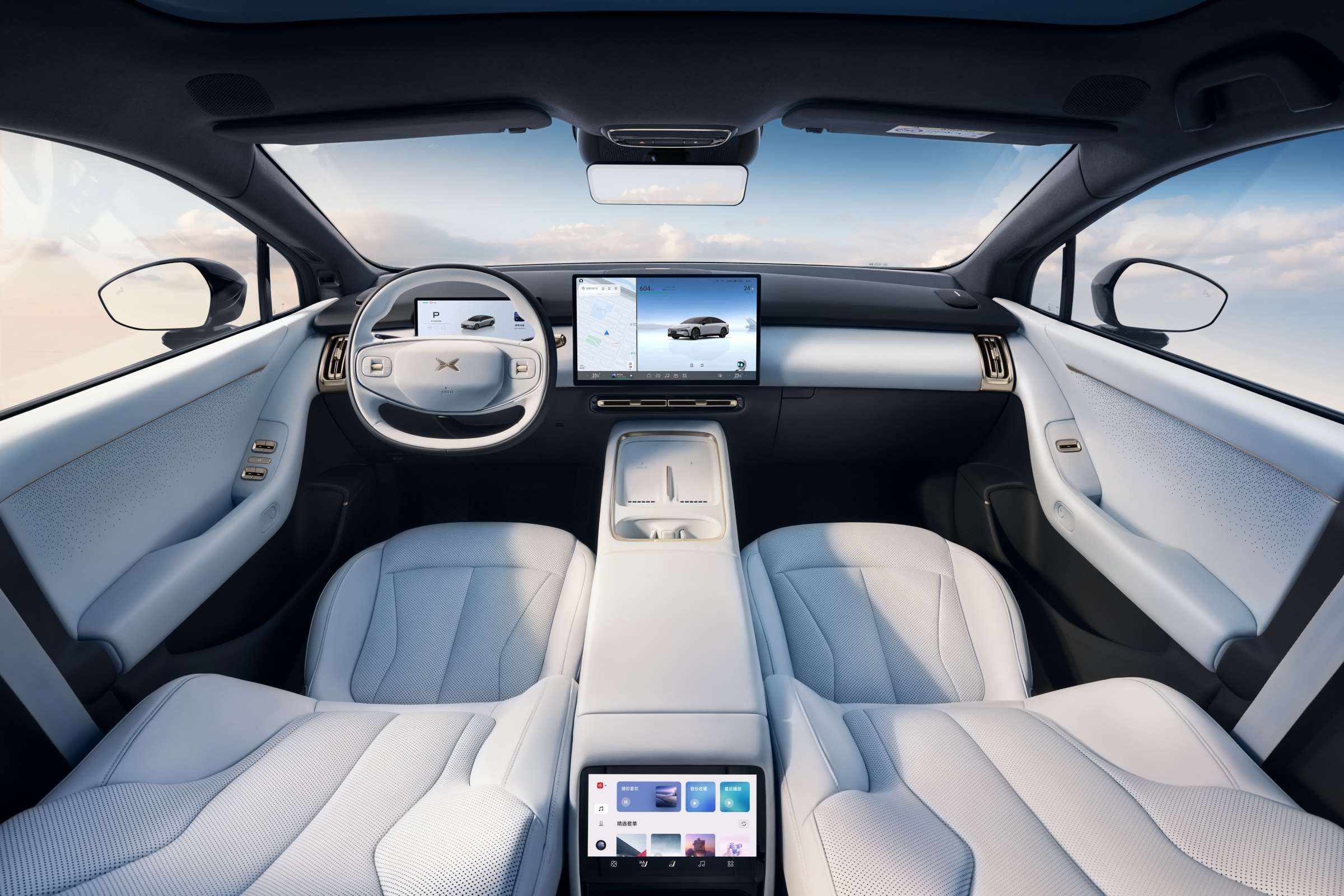 Futuristic car interior with screens