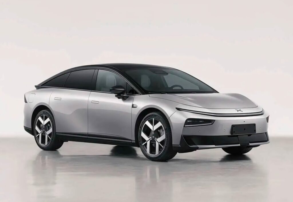 Sleek silver electric sedan design