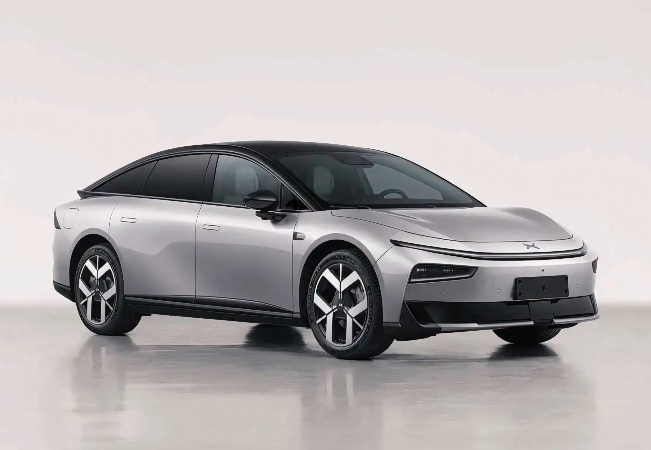 Sleek silver electric sedan design